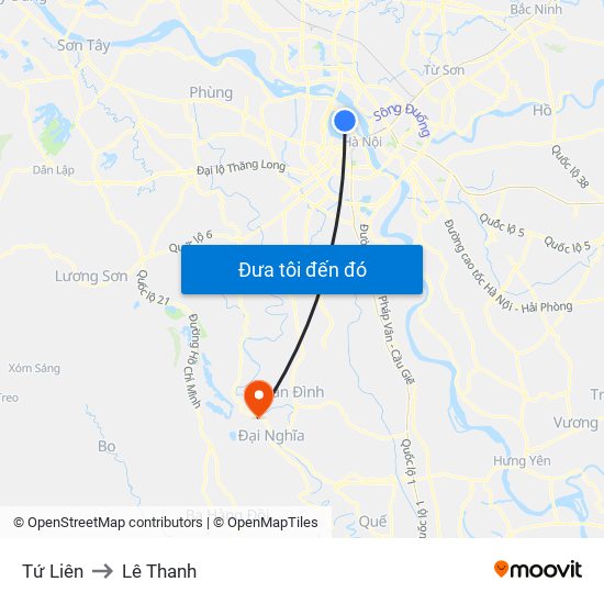 Tứ Liên to Lê Thanh map