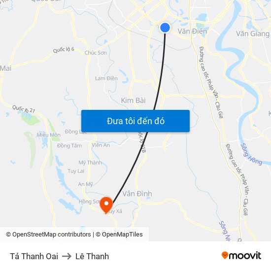 Tả Thanh Oai to Lê Thanh map