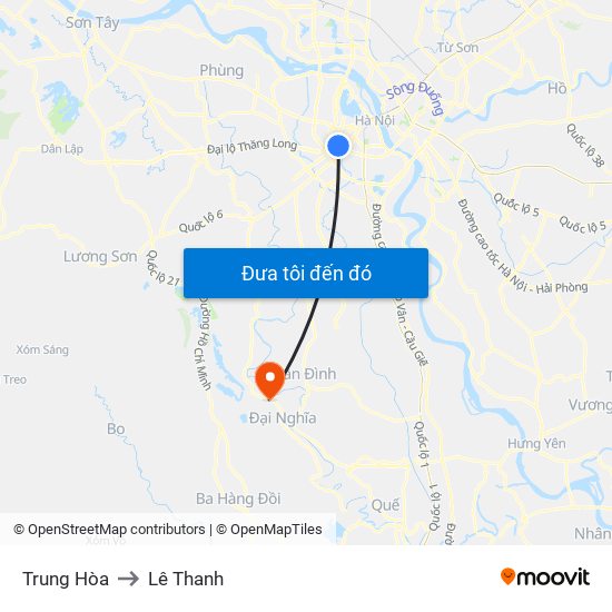 Trung Hòa to Lê Thanh map