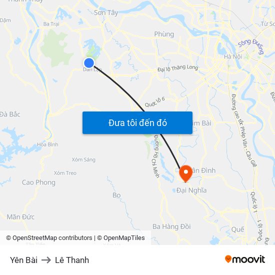 Yên Bài to Lê Thanh map