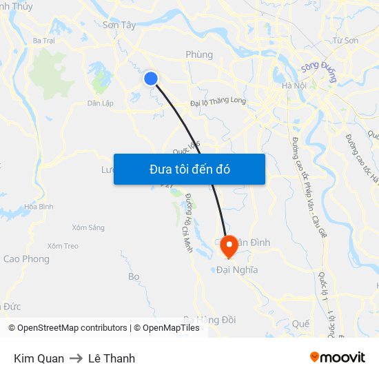 Kim Quan to Lê Thanh map