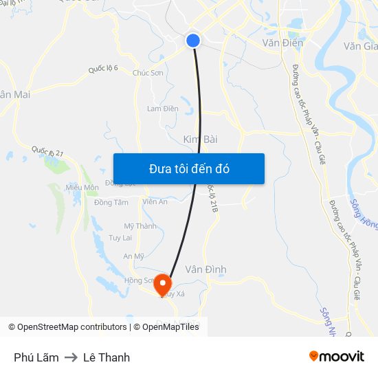 Phú Lãm to Lê Thanh map