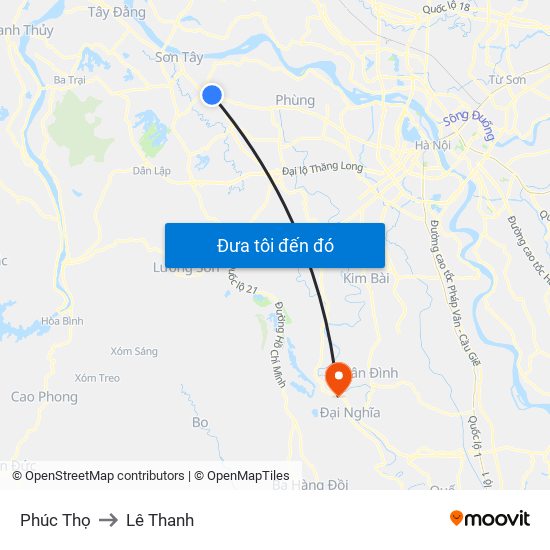Phúc Thọ to Lê Thanh map