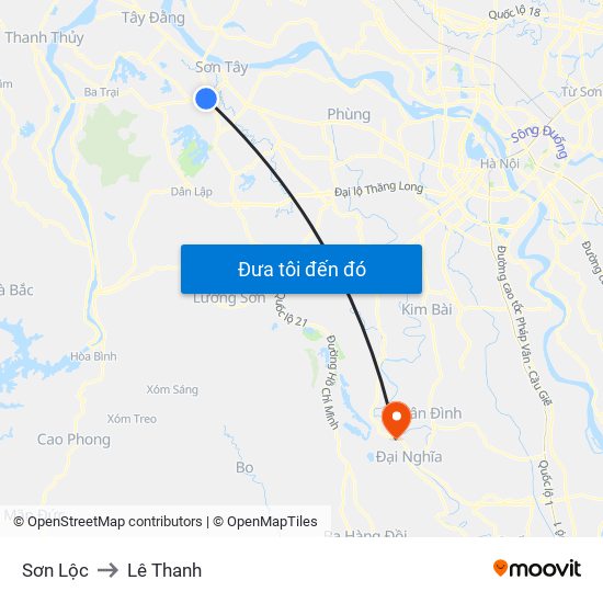 Sơn Lộc to Lê Thanh map