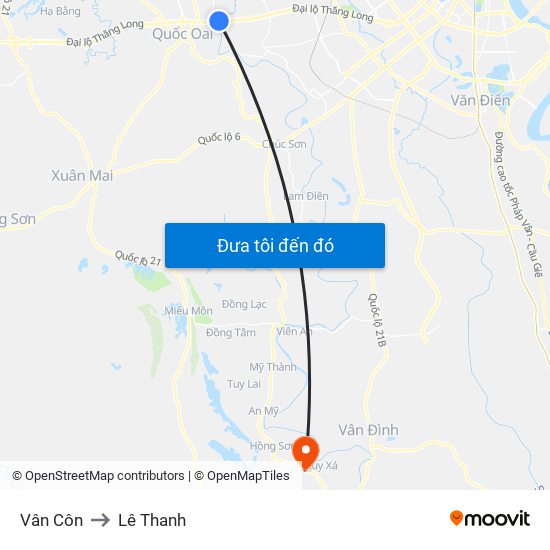 Vân Côn to Lê Thanh map