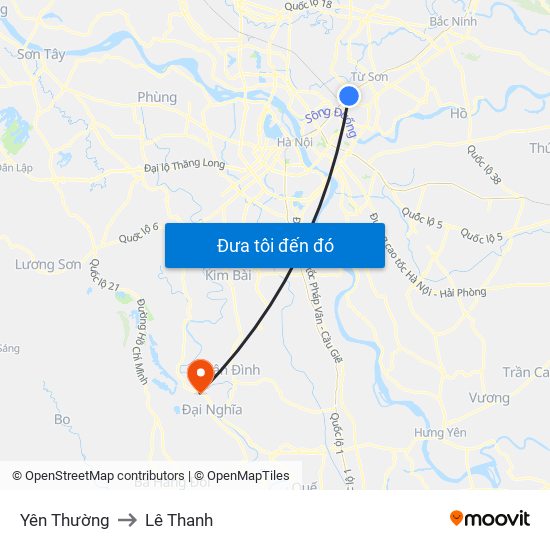 Yên Thường to Lê Thanh map