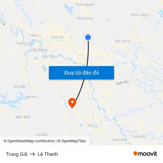 Trung Giã to Lê Thanh map