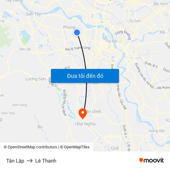 Tân Lập to Lê Thanh map
