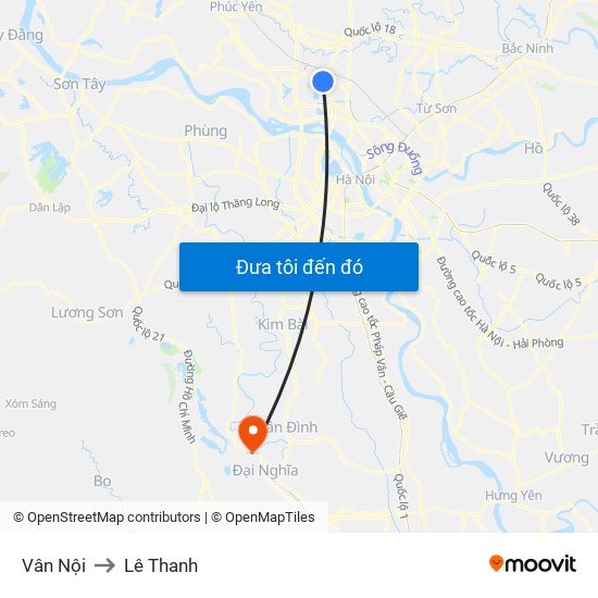 Vân Nội to Lê Thanh map