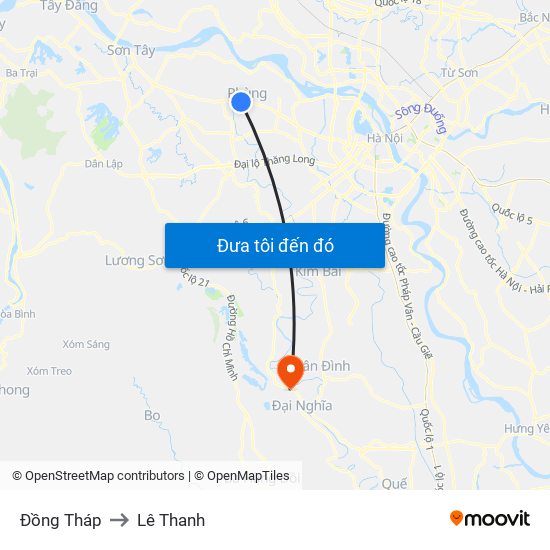 Đồng Tháp to Lê Thanh map