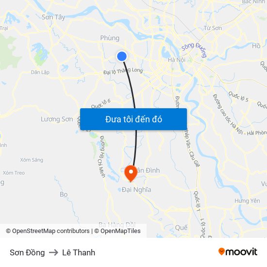 Sơn Đồng to Lê Thanh map