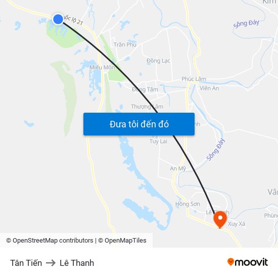 Tân Tiến to Lê Thanh map