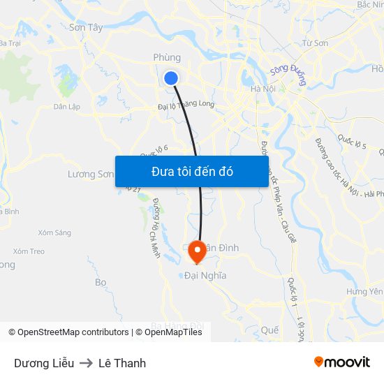 Dương Liễu to Lê Thanh map