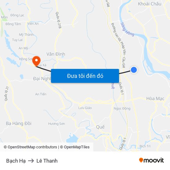 Bạch Hạ to Lê Thanh map
