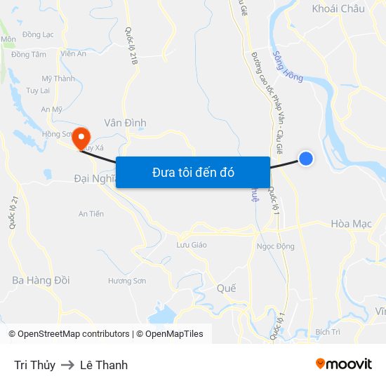 Tri Thủy to Lê Thanh map