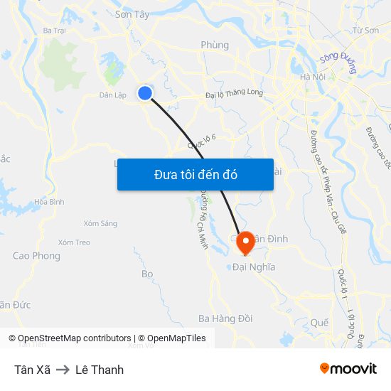 Tân Xã to Lê Thanh map