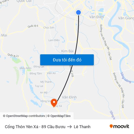 Cổng Thôn Yên Xá - 89 Cầu Bươu to Lê Thanh map