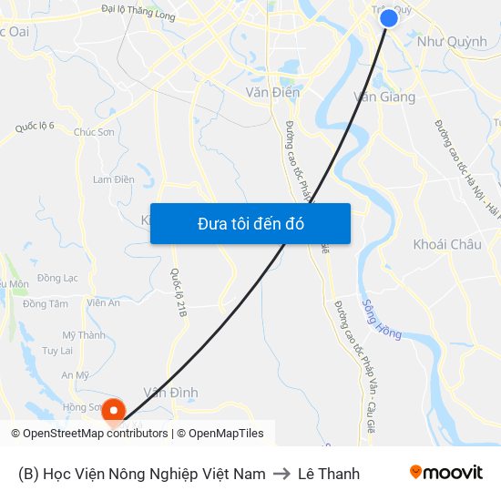 (B) Học Viện Nông Nghiệp Việt Nam to Lê Thanh map