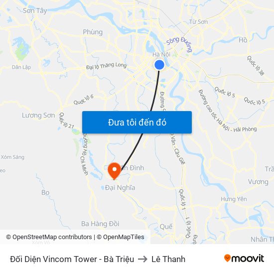 Đối Diện Vincom Tower - Bà Triệu to Lê Thanh map