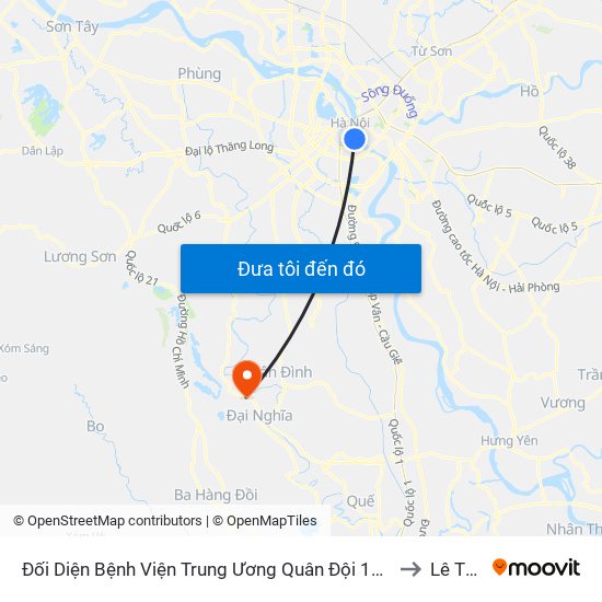 Đối Diện Bệnh Viện Trung Ương Quân Đội 108 - Trần Hưng Đạo to Lê Thanh map