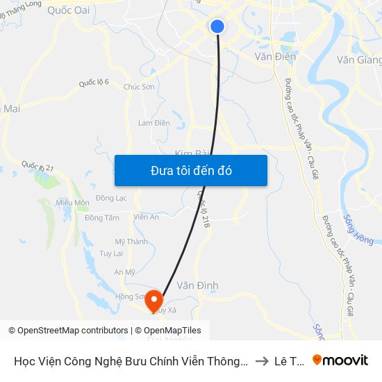 Học Viện Công Nghệ Bưu Chính Viễn Thông - Trần Phú (Hà Đông) to Lê Thanh map