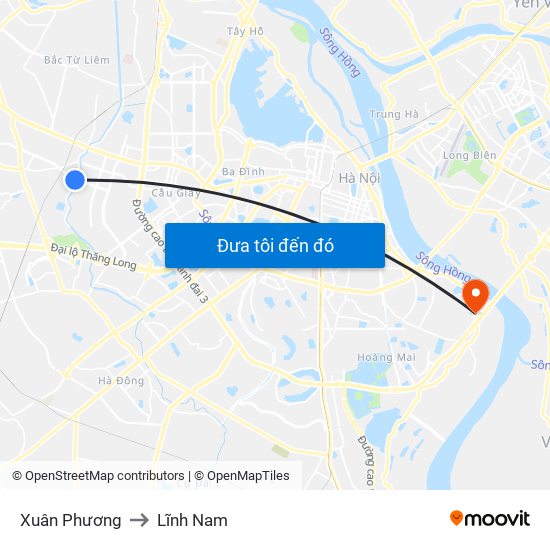 Xuân Phương to Lĩnh Nam map