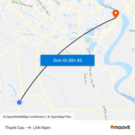 Thanh Cao to Lĩnh Nam map