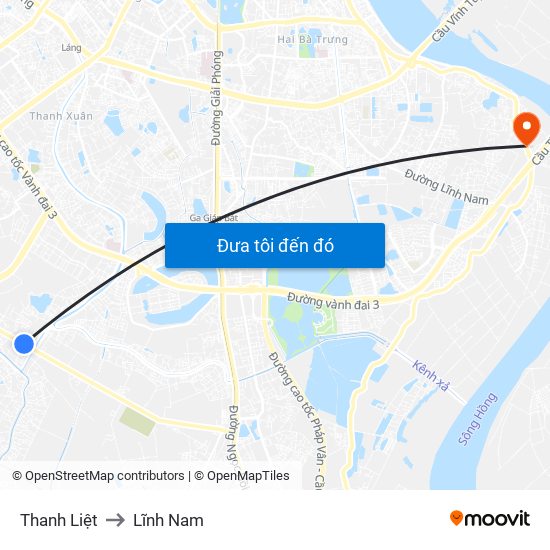 Thanh Liệt to Lĩnh Nam map
