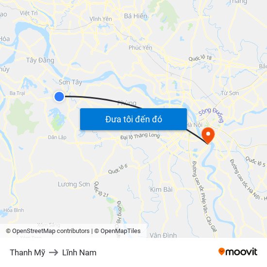 Thanh Mỹ to Lĩnh Nam map