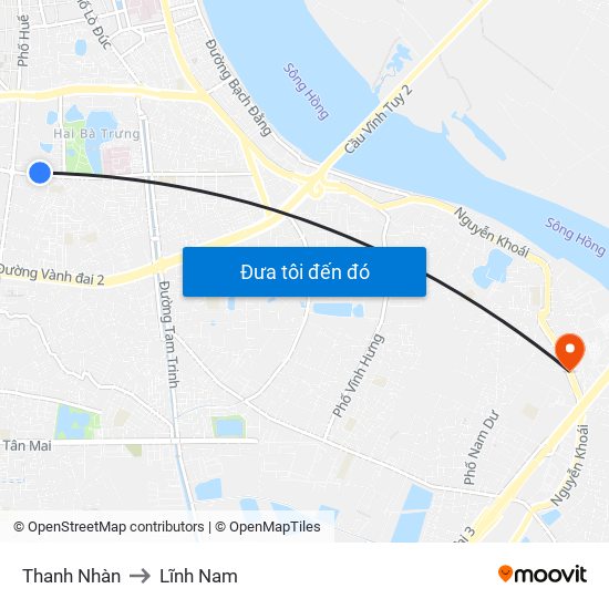 Thanh Nhàn to Lĩnh Nam map