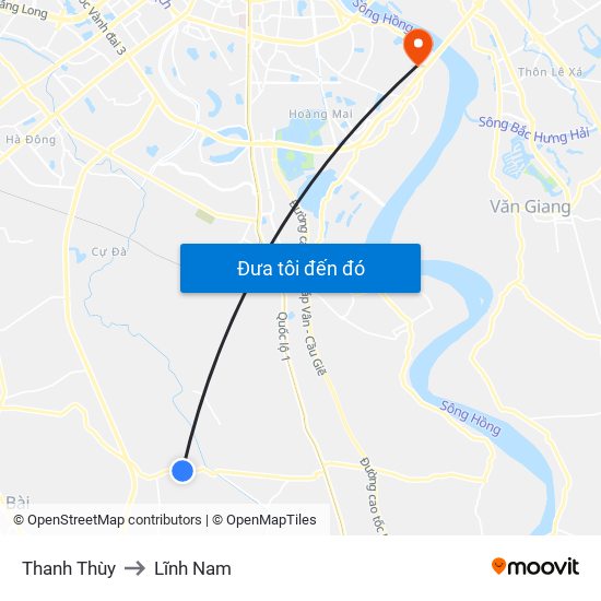 Thanh Thùy to Lĩnh Nam map