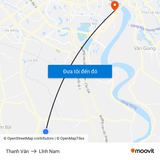 Thanh Văn to Lĩnh Nam map