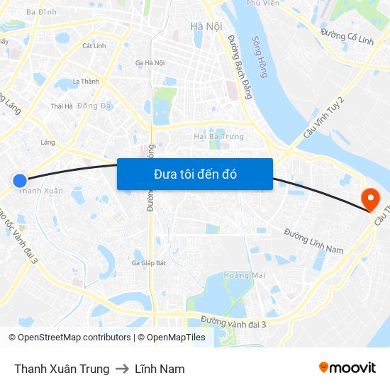 Thanh Xuân Trung to Lĩnh Nam map