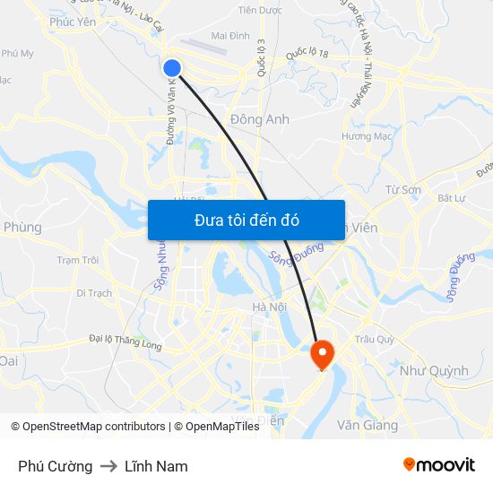 Phú Cường to Lĩnh Nam map