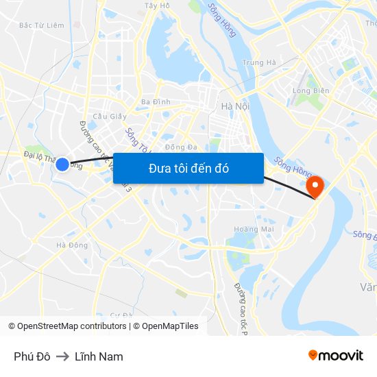Phú Đô to Lĩnh Nam map