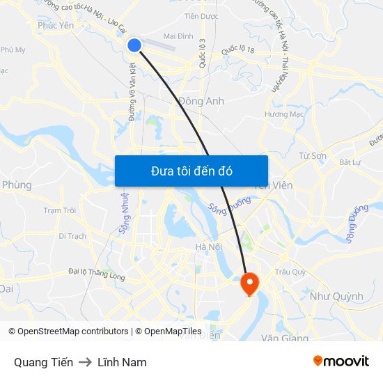 Quang Tiến to Lĩnh Nam map