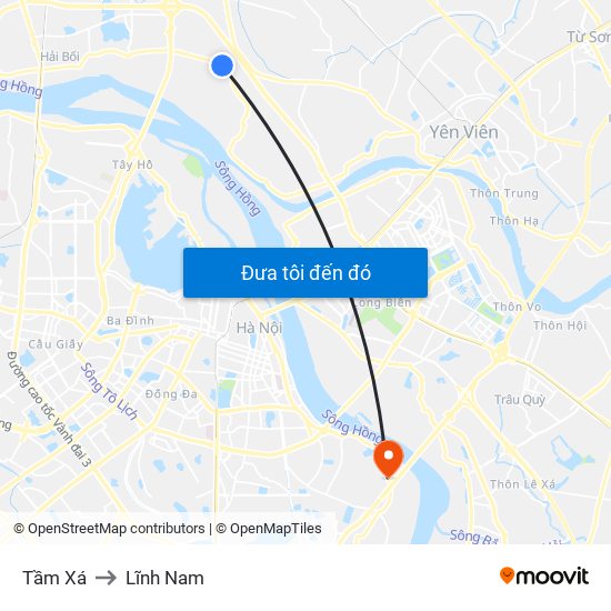 Tầm Xá to Lĩnh Nam map