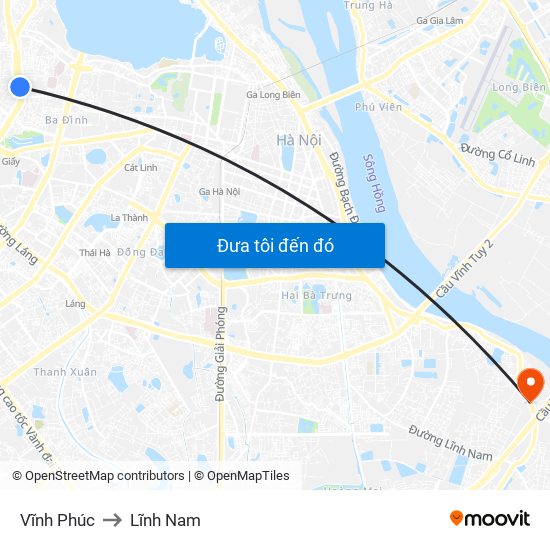 Vĩnh Phúc to Lĩnh Nam map