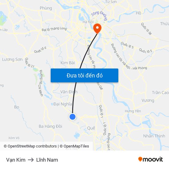 Vạn Kim to Lĩnh Nam map