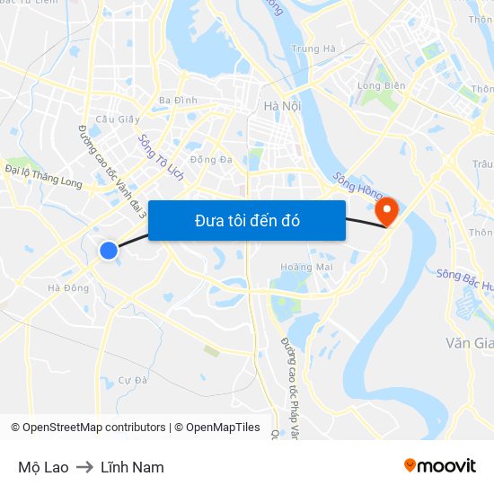 Mộ Lao to Lĩnh Nam map