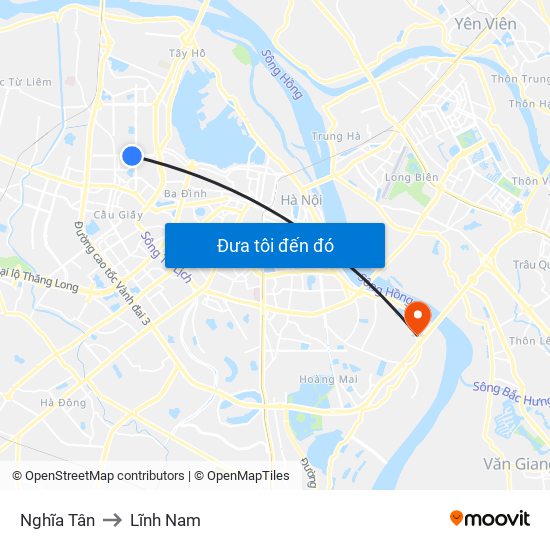 Nghĩa Tân to Lĩnh Nam map