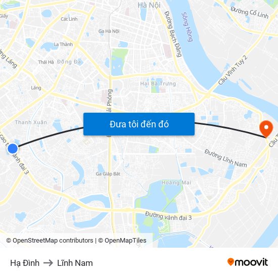 Hạ Đình to Lĩnh Nam map