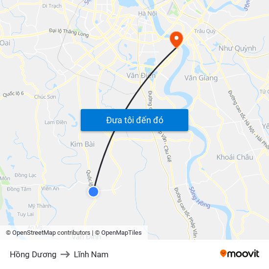 Hồng Dương to Lĩnh Nam map