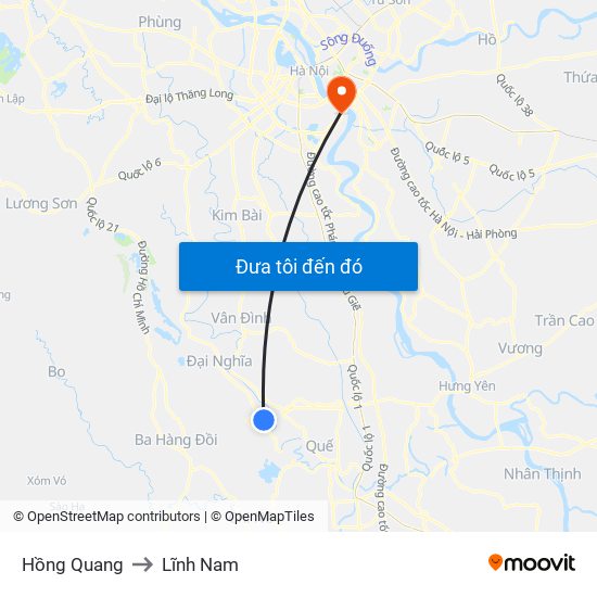 Hồng Quang to Lĩnh Nam map