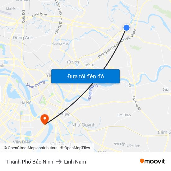 Thành Phố Bắc Ninh to Lĩnh Nam map