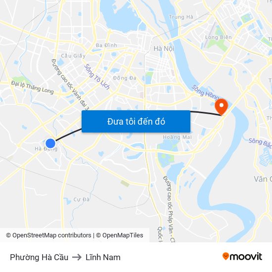 Phường Hà Cầu to Lĩnh Nam map