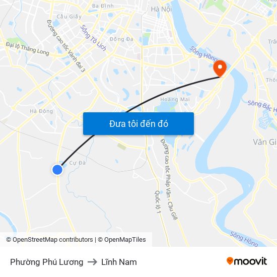 Phường Phú Lương to Lĩnh Nam map