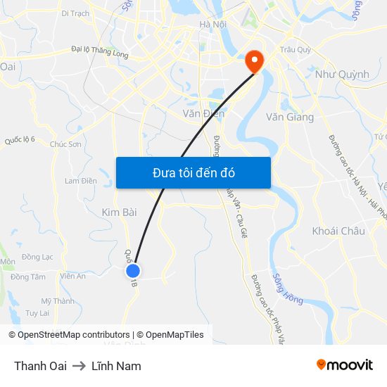 Thanh Oai to Lĩnh Nam map