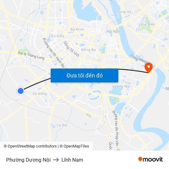 Phường Dương Nội to Lĩnh Nam map