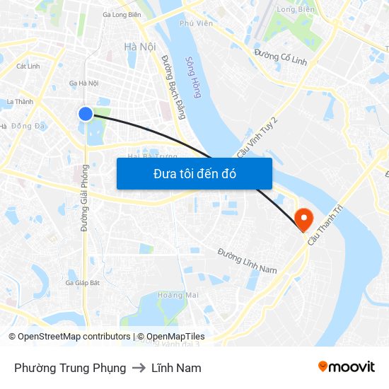 Phường Trung Phụng to Lĩnh Nam map